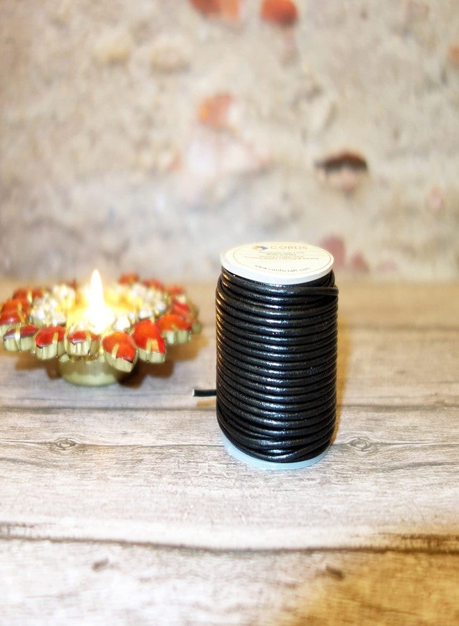 Cords Craft® Round Leather Cord for Round Bracelet, Necklaces Plain Genuine Leather Cord 1.5MM 2 Black - Image 5